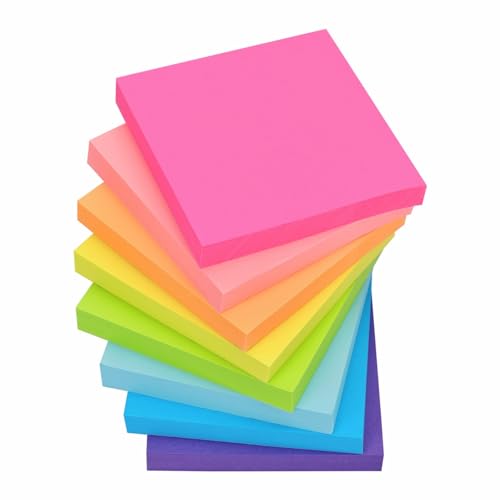 Willingood 800Pcs Bunte Haftnotizen, 76x76 Klebezettel zum Beschriften, 8 Farbige Sticky Notes, Schreibglat Wiederaufklebbar Selbstklebende Notizzettel für Büro Zuhause Schule Sitzung von Willingood