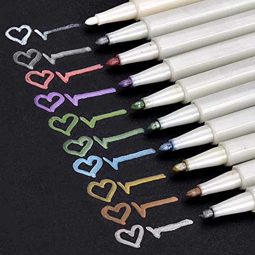 Willingood Premium Metallic Marker Stifte, Satz von 10 sortierten Farben Metallischen Stift Pens für Kartenherstellung Diy Fotoalbum Gästebuch Hochzeit Papier Glas Kunststoff Stein - feiner Spitze(1 von Willingood