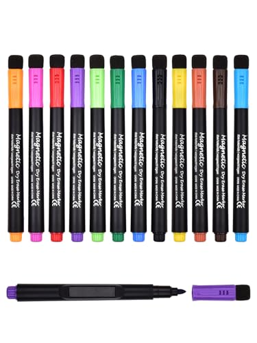 Willingood Whiteboard Marker, 12 Farbe Folienstift abwischbar, Weißwandstifte mit Schwamm, Boardmarker mit feiner Spitze Whiteboard Stifte magnetisch für Tafel Flipchart Zuhause Schule Büro von Willingood