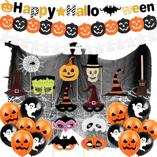 Halloween Decoration Set Girlande Set Halloween Kinder Deko Gruselige Fotorequisiten Happy Halloween Foilenballons für Grusel Halloween Party Horror Deko von Williyatt