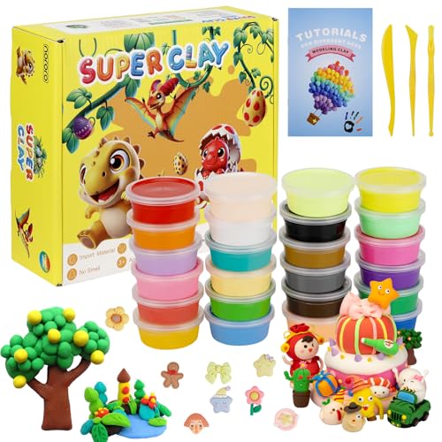 Modelliermasse-Set 24 Farben,Modelliermasse Lufttrocknend Lufttrocknende magische Knete für Kinder, Nontoxic DIY Kinder Knete gehören von 3-12 Jahren von Williyatt