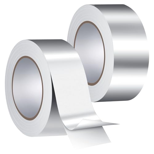 Williyatt Aluminium Klebeband,2 Rollen 50mm x 50 m Aluminiumband silber, Wasser Für Hohe Und Niedrige Temperaturen, zum Versiegeln, Reparieren von Williyatt