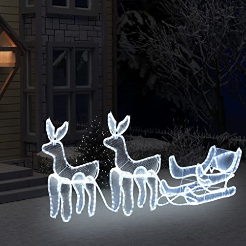 Willood 2 Stk. LED-Rentier mit Schlitten und Mesh Weihnachtsdeko LED Rentier Beleuchtet Outdoor LED 648 LEDs Kaltweiß von Willood