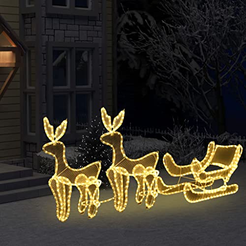 Willood 2 Stk. LED-Rentier mit Schlitten und Mesh Weihnachtsdeko LED Rentier Beleuchtet Outdoor LED 648 LEDs Warmweiß von Willood