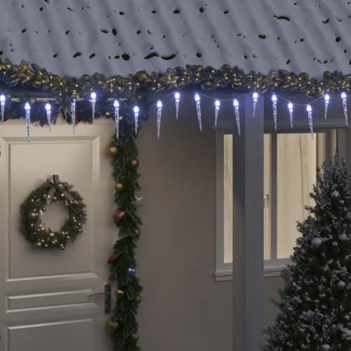 Willood Eiszapfen-Lichterkette Weihnachtsbeleuchtung Wasserdicht Weihnachtsdeko Weihnachtslicht für Innen Außen 200 LEDs Kaltweiß 20 m Acryl PVC von Willood