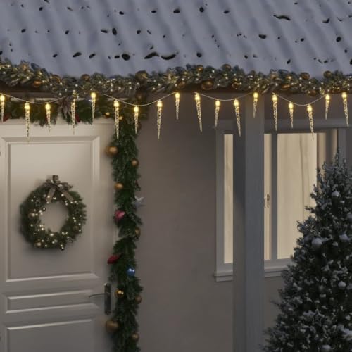 Willood Eiszapfen-Lichterkette Weihnachtsbeleuchtung Wasserdicht Weihnachtsdeko Weihnachtslicht für Innen Außen 100 LEDs Warmweiß 10 m Acryl PVC von Willood