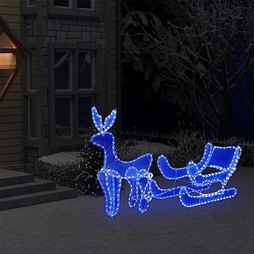 Willood LED-Rentier mit Schlitten und Mesh Weihnachtsdeko LED Rentier Beleuchtet Outdoor LED 432 LEDs Blau von Willood