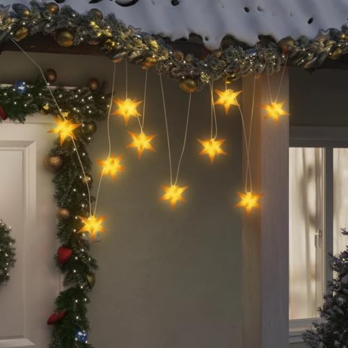 Willood LED-Weihnachtssterne 10 Stück Faltbare Feenlichter Stern Fensterlichter LED Lichterkette Gelb von Willood