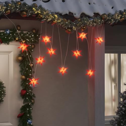 Willood LED-Weihnachtssterne 10 Stück Faltbare Feenlichter Stern Fensterlichter LED Lichterkette Rot von Willood