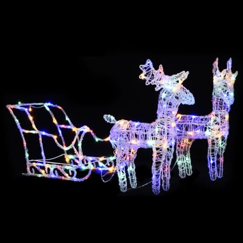 Willood Rentiere & Schlitten Weihnachtsdeko LED Rentier Beleuchtet Outdoor LED 160 LEDs 130 cm Acryl 43 x 11 x 55 cm (2 Stück) Mehrfarbig von Willood