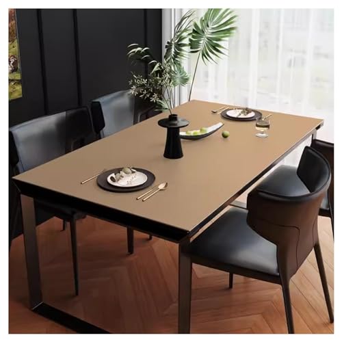 Esstischmatte Leder wasserdichte Tischdecke Kunstleder rutschfest Tischunterlage Esstisch Fleckabweisend Tischtuch Küche Tischdecke Outdoor Modern Tischauflage Großer Table Mat Pad(100×100cm,Khaki) von Willove