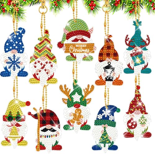 Wilsonzin 5D Diamond Painting Weihnachten Anhänger Kinder, 10pcs Wichtel Diamont Painting Weihnachtlich Weihnachtsbaum Anhänger Diamant Painting Geschenkanhänger Weihnachten Fensterdekoration von Wilsonzin