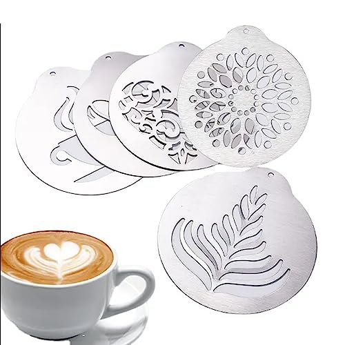 Wilsonzin Kaffeeschablonen aus Edelstahl Kaffee-Dekorationsschablone Cappuccino Schablonen Edelstahl Dekorierschablonen-Set Coffee drawing mold für Kaffee Puderzucker, Salz, Kakao (5 Stück) von Wilsonzin