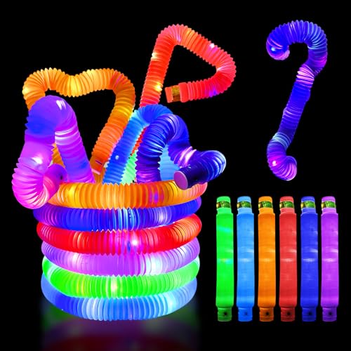 WinGluge 18 Stück Knicklicht Pop Tubes, LED Stretchrohr, Leuchtstäbe Pop Tubes, Armbänder Party Deko Set, LED Pop Tubes Fidget Toys, Pop Röhren, Leuchtstäbe Buntes Festival Zubehör Sensorik Spielzeug von WinGluge