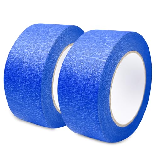 WinGluge 2 Rollen Blau Kreppband 48mmx50m, Malerkrepp, Blaues Maler Klebebänder, Krepppapier Abdeckband, Rutschfestes Abklebeband UV-Beständig, für Malerarbeiten Renovierungen Handwerke von WinGluge