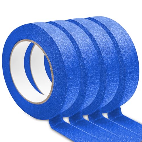 WinGluge 4 Rollen Blau Kreppband 24mmx50m, Malerkrepp, Blaues Maler Klebebänder, Krepppapier Abdeckband, Rutschfestes Abklebeband UV-Beständig, für Malerarbeiten Renovierungen Handwerke von WinGluge