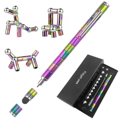 WinGluge Magnetischer Kugelschreiber, Fidget Pen Bunt, Lustig Multifunktions Magnetstift, Magnetstifte mit 2 Schwarzer Ersatzminen und Metallkugel, Magnetism Stiftes für Männer, Frauen, Teenager von WinGluge