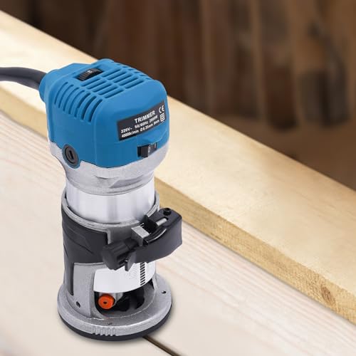 WindWilder 2000W 40000RPM Oberfräse Trimmer Einhandfräse Kantenfräse Holz Fräse Multifunktionsfräse mit 15 Router Bits, 6 Geschwindigkeiten Holz Trimmer Router Werkzeug, Max. Schnitttiefe 25mm (Blau) von WindWilder