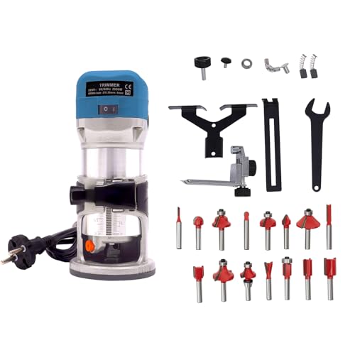 WindWilder WindWilder Electric Holz Oberfräse Kantenfräse 2000W, 40000RPM Kompaktes Router Kit mit 15 Router Bits, 6 Geschwindigkeiten Holz Trimmer Router Werkzeug, Max. Schnitttiefe 25mm (Blau) von WindWilder