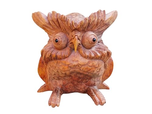 Windalf Garten Holzfigur Eule Rudy 20 cm Feng Shui Figur Weisheit Dekofigur Geschenk Handarbeit Holz von Windalf