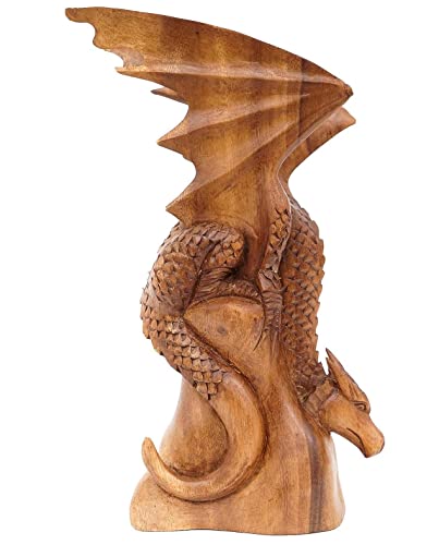 Windalf Wikinger Holzfigur Duncan 30 cm Drache auf Fels Nordic Interior Nordische Dekofigur Handarbeit aus Holz von Windalf