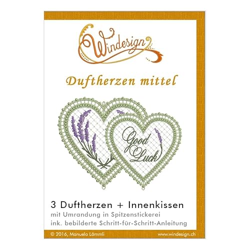 Windesign Stickmuster-Vorlagen CD - Motiv Duftherzen in Lacetechnik 3 Stickvorlagen Freistehende Spitzenstickerei Doodle-Stitching Stickdateien für Brother, Bernina, Babylock, Pfaff von Windesign