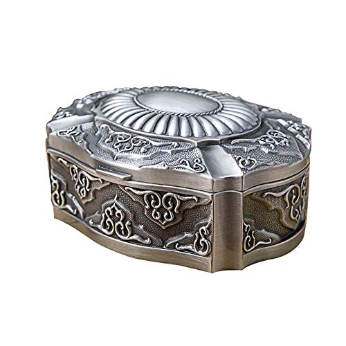 Windmilne Aufbewahrungsbox für Schmuckstücke aus Metall, Vintage-Schmuck, Schmuckschatulle aus Metall für den Schreibtisch zu Hause mit exquisiter Schnitzerei (Silber 12,7 x 10 x 5,5 cm) von Windmilne