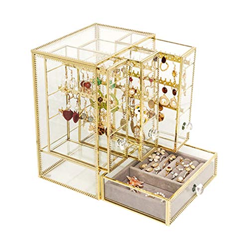 Windmilne Schmuckschatulle aus Glas, Aufbewahrungsbox für Ringe, Halsketten, Ohrringe, Finishing-Box, Ohrringregal, transparenter Schmuckständer (Gold, 24 x 13,5 x 4,5 cm) von Windmilne