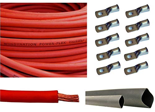 WindyNation WNI 2 AWG 2 Gauge 6,8 m rotes Batterie-Schweißkabel aus reinem Kupfer, ultraflexibles Kabel + 5 Stück 5/16 Zoll & 5 Stück 0,95 cm Kupfer-Kabelschuh-Klemmverbinder + 91 cm Schrumpfschlauch von WindyNation