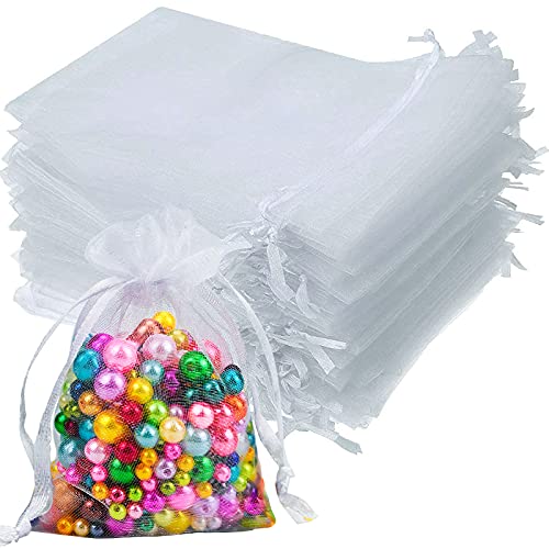 Winfred 100 Stück Organzasäckchen Organza Organzabeutel Weiß Schmuckbeutel für Hochzeit Säckchen Fest Party Beutel (10 x 12 cm) von Winfred