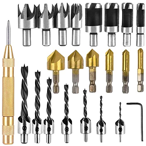 Kegelbohrer aus HSS-Stahl für Bohrer, Senker für Metall, Holz, Titan, beschichtet 90 ° mit Sechskant-Schaft, eine L-Form Schlüssel 23 Stück von WingFly