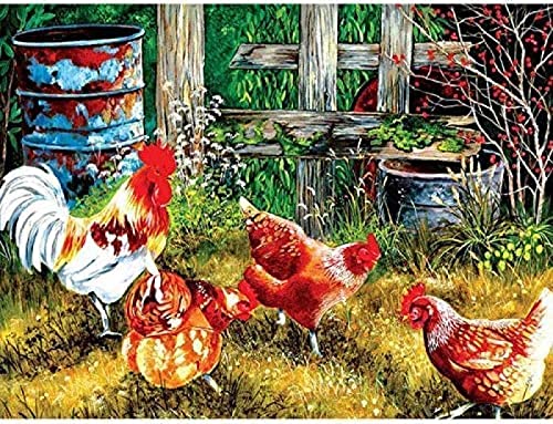 Wingkin Kreuzstich Stickpackungen Hahn und Huhn 11CT Erwachsene Sticken Set,DIY Stickbilder Vorgedruckt Kreuzstich für Anfänger Home Decor （40x50cm ） von Wingkin