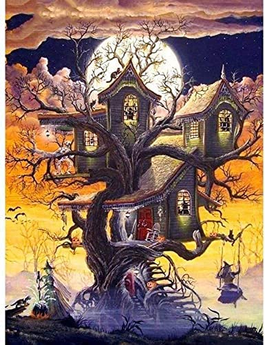 Wingkin Kreuzstich Stickpackungen Halloween-Baumhaus 11CT Erwachsene Sticken Set,DIY Stickbilder Vorgedruckt Kreuzstich für Anfänger Home Decor （40x50cm ） von Wingkin