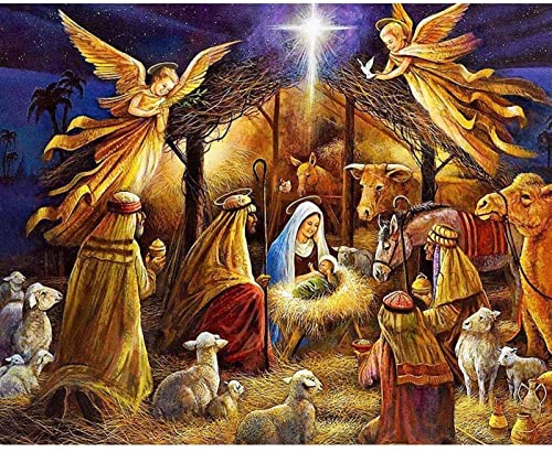 Wingkin Kreuzstich Stickpackungen jesus weihnachtskrippe 11CT Erwachsene Sticken Set,DIY Stickbilder Vorgedruckt Kreuzstich für Anfänger Home Decor （40x50cm ） von Wingkin