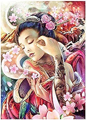 Wingkin zählte Kreuzstich Stickpackungen Japanisches Geisha-Porträt 11CT Cross Stitch Stamped Starter Kit DIY Anfänger Erwachsene Embroidery Kunst Handwerk Handarbeit Kits（40 * 50cm） von Wingkin