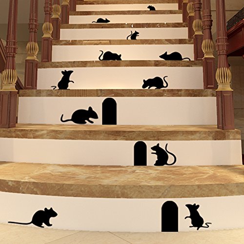 Winhappyhome Schwarz Mouse & Loch Stair Aufkleber Schlafzimmer Wohnzimmer Hintergrund Home Decor Removable Aufkleber Dekoration Abziehbild von Winhappyhome