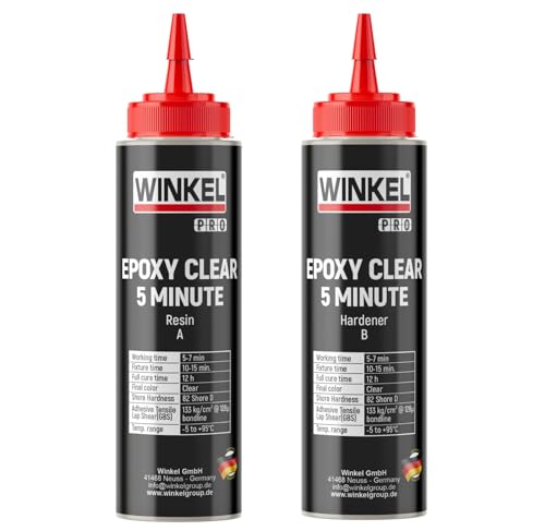 500 G Winkel Epoxy Clear 5 Minute - Epoxidharz mit Härter transparent und hitzebeständig zum Kleben und Versiegeln von Metall Kunststoff Keramik Glas Holz CfK Carbon GfK Glasfaser Marmor Beton Styropo von Winkel