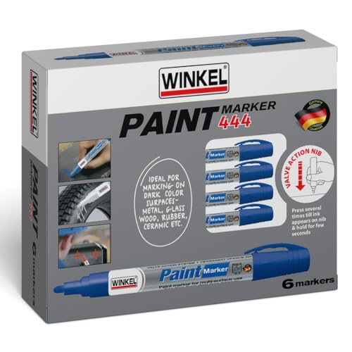 Winkel 6 Stifte Permanent Paint Marker - Lackmarker Lackstift zur Markierung und Beschriftung von Metall, Glas, Gummi, Holz, Reifen, Stein Kunststoff hitzebeständig Permanent wischfe (Blau) von Winkel