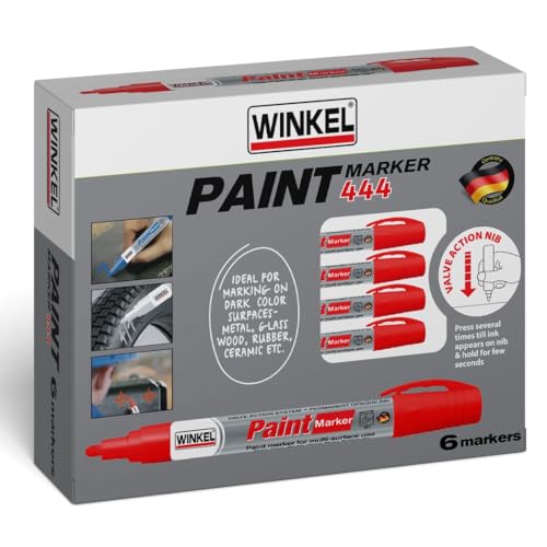 Winkel 6 Stifte Permanent Paint Marker - Lackmarker Lackstift zur Markierung und Beschriftung von Metall, Glas, Gummi, Holz, Reifen, Stein Kunststoff hitzebeständig Permanent wischfe (Rot) von Winkel