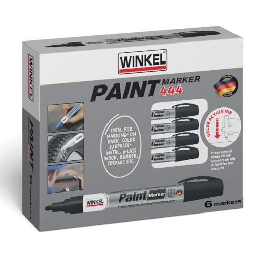 Winkel 6 Stifte Permanent Paint Marker - Lackmarker Lackstift zur Markierung und Beschriftung von Metall, Glas, Gummi, Holz, Reifen, Stein Kunststoff hitzebeständig Permanent wischfe (Schwarz) von Winkel