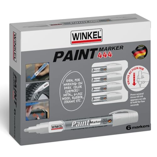 Winkel 6 Stifte Permanent Paint Marker - Lackmarker Lackstift zur Markierung und Beschriftung von Metall, Glas, Gummi, Holz, Reifen, Stein Kunststoff hitzebeständig Permanent wischfe (Weiß) von Winkel