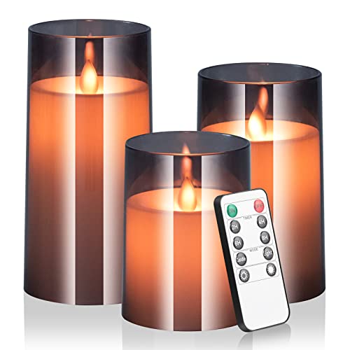 Winnes Winnes LED-Kerzen, flackerndes Set mit 3 flammenlosen Kerzen, Lichtern mit Fernbedienung, Weihnachtsdekorationslichtern, Kerzenlichtern, batteriebetrieben, 4/5/6 Zoll, Schwarz von Winnes