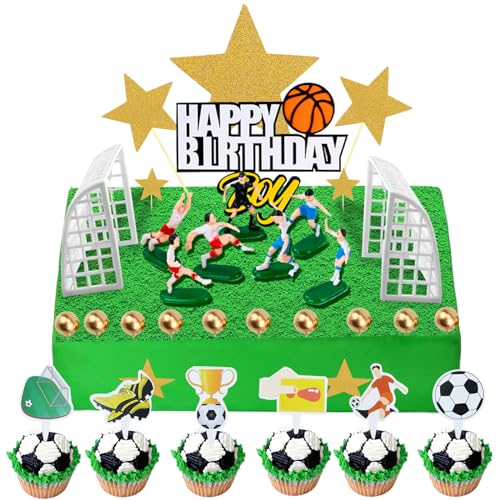 28pcs Fußball Geburtstag Party Dekorationen Sport Thema Party Supplies Fußball Kuchen Topper Kinder Cupcake Topper Fußballspieler Geburtstag Party Set für Männer Jungen von Winric