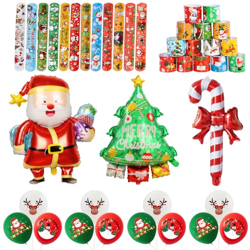 Weihnachten Ballon Dekoration Kit, Frohe Weihnachten Banner 10 Stück Folie Ballon und 26 Stück grün/rot Weihnachten Ballon Dekoration für Weihnachten Party Dekoration von Winric