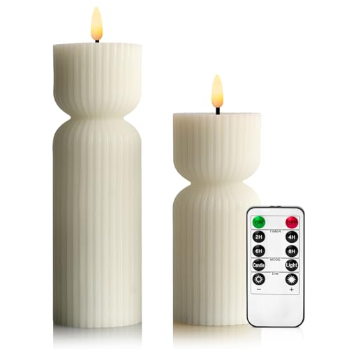 WinsTime LED-Kerzen Flammenlose Kerzen mit Fernbedienung Timer Funktion, Batteriekerzen, Weiß LED Stabkerzen, einzigartiges Design Flammenlose Kerzen, echtem Wachs, 2er-Set von WinsTime