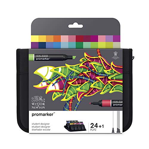 Winsor & Newton 0290030 ProMarker (im Wallet, Professioneller Layoutmarker - 2 Spitzen, fein und breit für Zeichnungen, Design und Layouts) 24 Farben - Set von Winsor & Newton