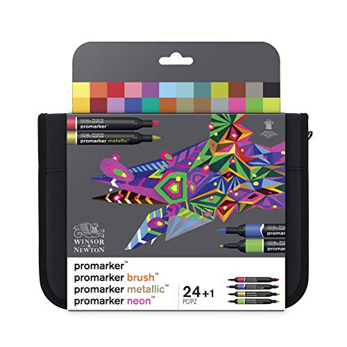 Winsor & Newton 0290037 Professioneller Layout Mixed Marker 24 Farben Set, 24 im Wallet, 2 Spitzen, fein und breit für Zeichnungen, Design und Layouts von Winsor & Newton