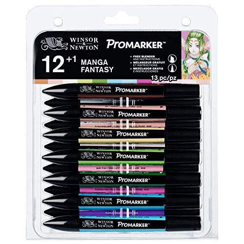 Winsor & Newton 0290056 ProMarker (Manga Fantasy, Professioneller Layoutmarker - 2 Spitzen, fein und breit für Zeichnungen, Design und Layouts) 12 Farben - Set von Winsor & Newton