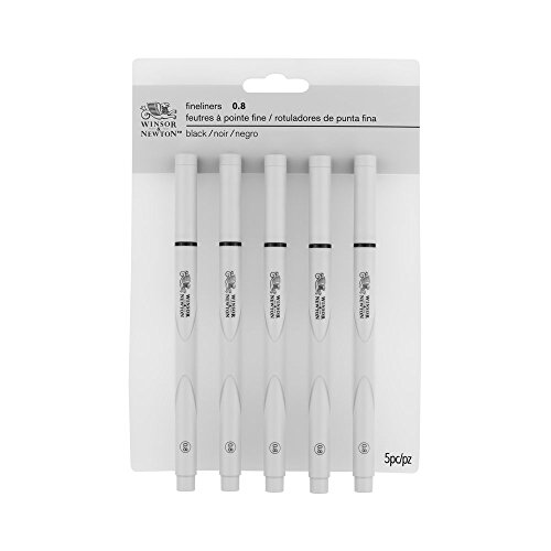 Winsor & Newton 0290082 Fineliner Set, 5 Pigment Liner für exakte Linien und Outlines, hohe Qualität, Pigmenttinte, dokumentenecht, lichtbeständig Linenbreite, 0,8 mm von Winsor & Newton