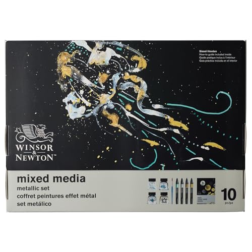 Winsor & Newton 0290182 Promarker Mixed Media Set - Metallic - kuratierte Sets von Künstlern mit folgendem Inhalt: 4 Promarker Metallic, 4 Zeichentuschen, Pinsel & Tonpapier in Schwarz, 25 Blatt von Winsor & Newton